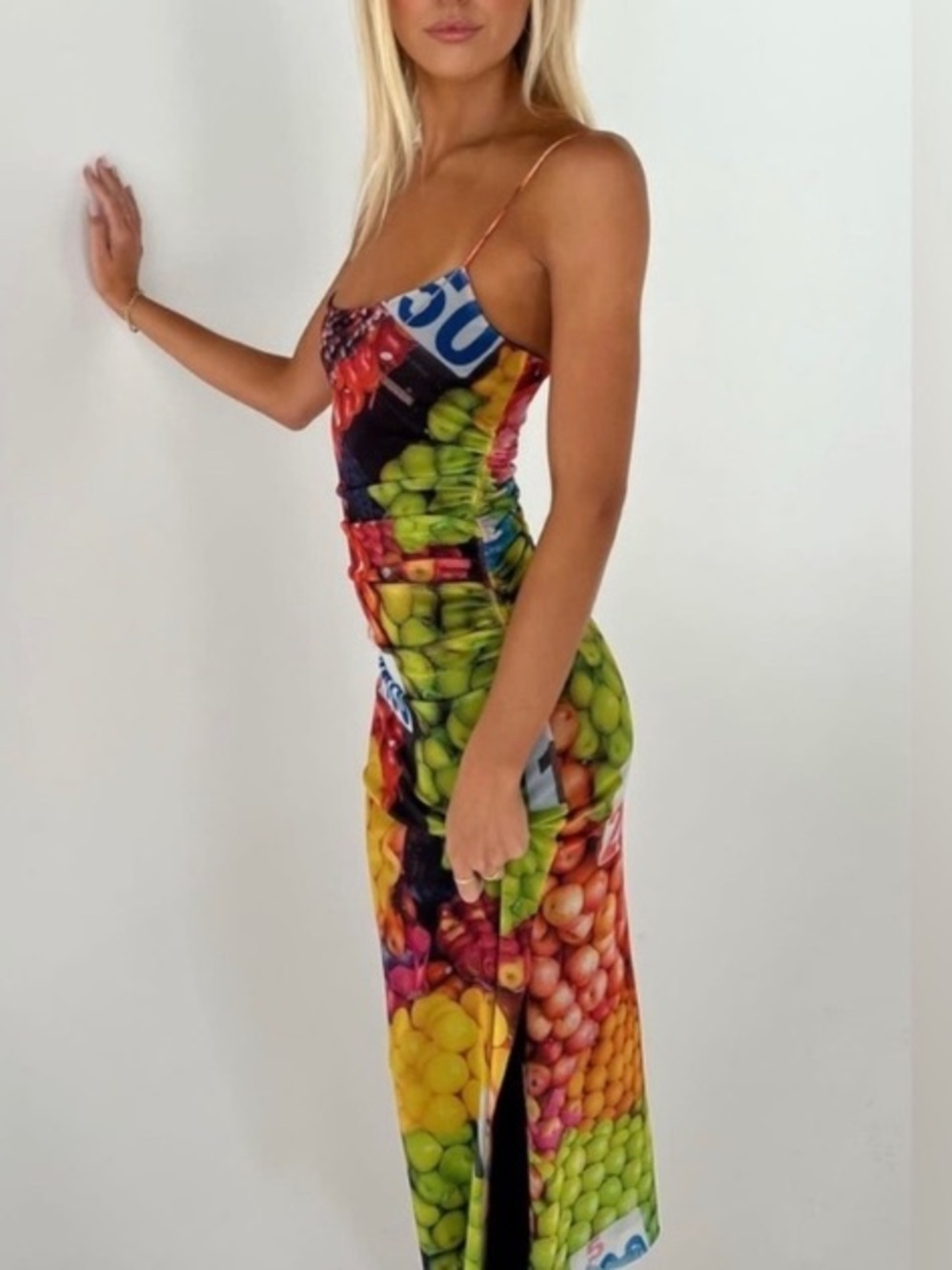 ZARA Mesh Colorful Fruit Print Midi Dress NWT - Picture 2 of 14